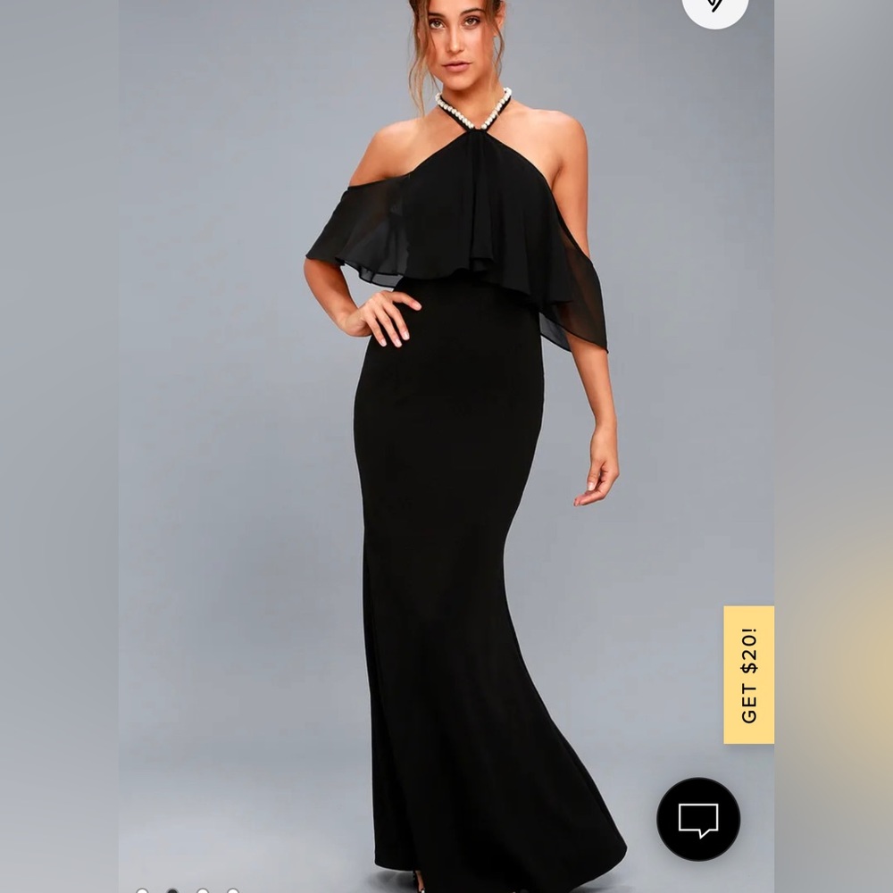 Lulus Black Pearl Off -The -Shoulder Maxi Dress, Size XS